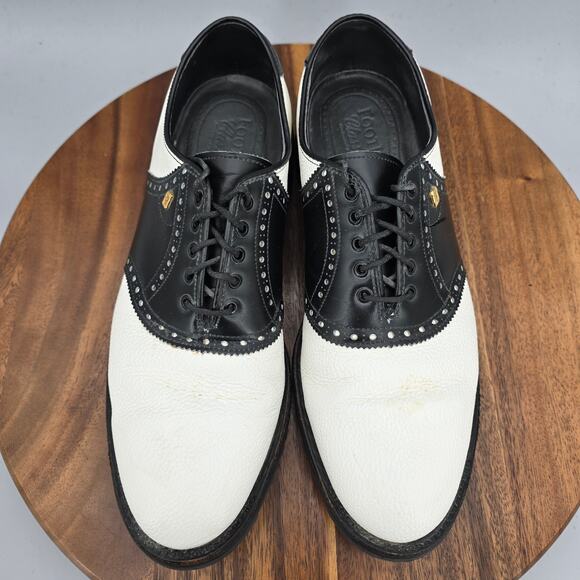 Footjoy Classics Golf Shoes Mens 9 C Black White Leather Saddle Spikeless USA main image 5